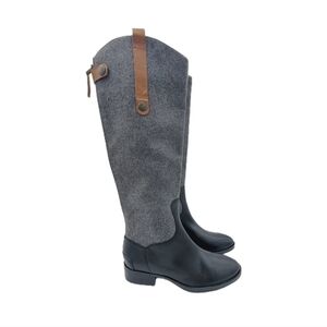 Sam Edelman Penny Gray Black Mixed Media Tall Riding Boots Women's Size 5.5